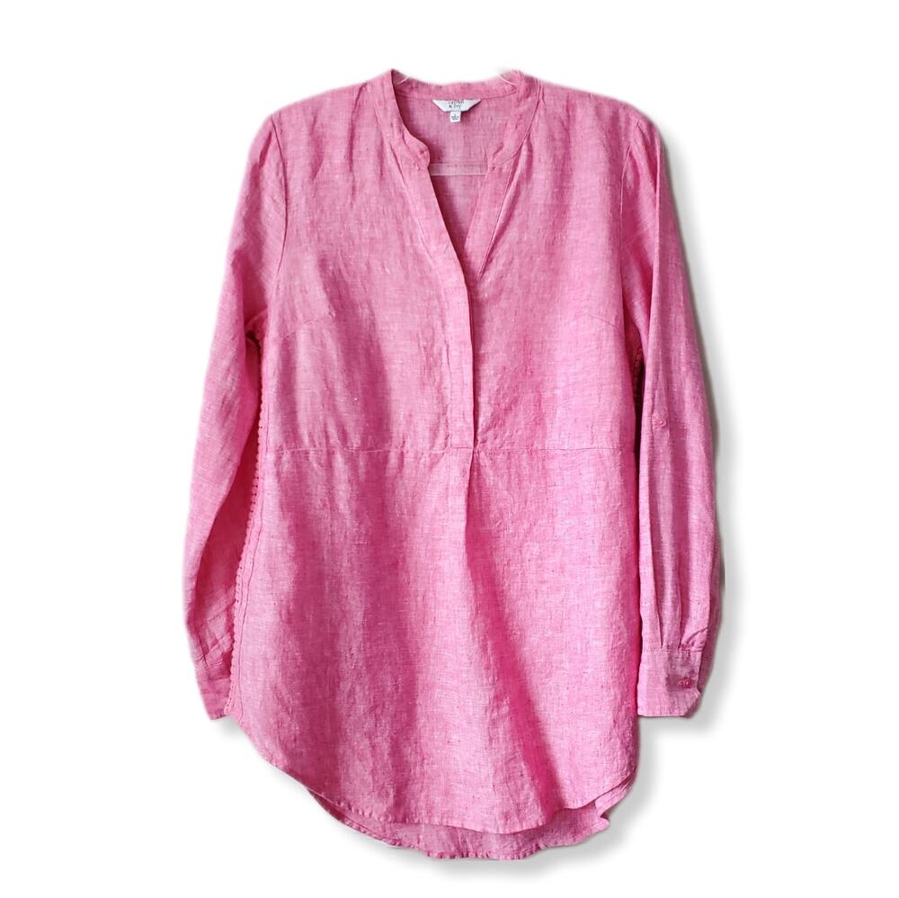 Women Crown Ivy Pink Linen Tunic Top S Preppy Coastal Beach Natural Lagenlook